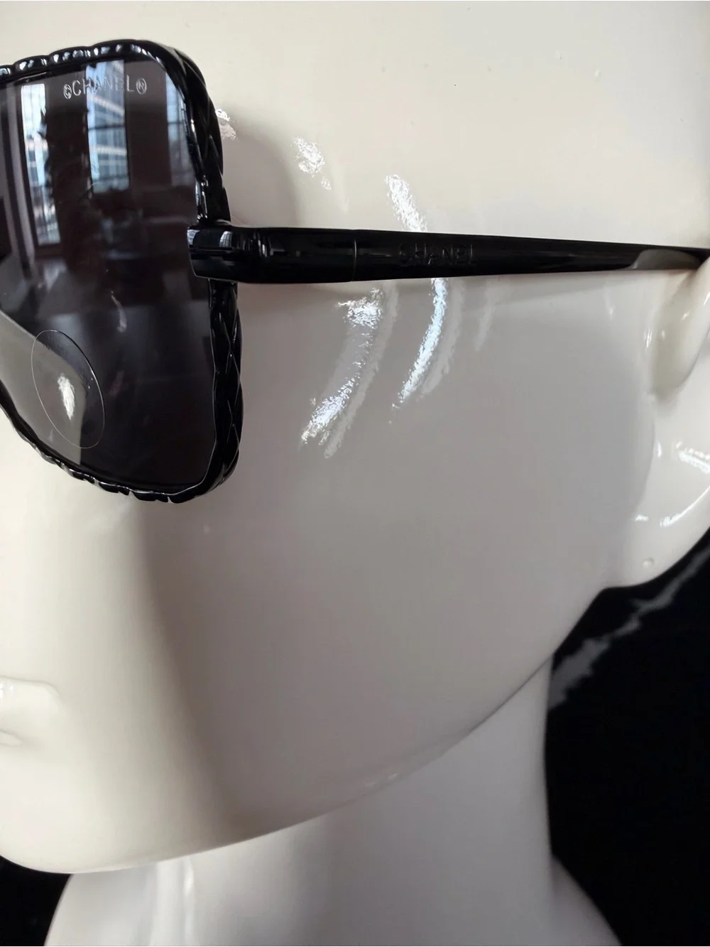 CHANEL Black and Silver Square Aviator Sunglasses